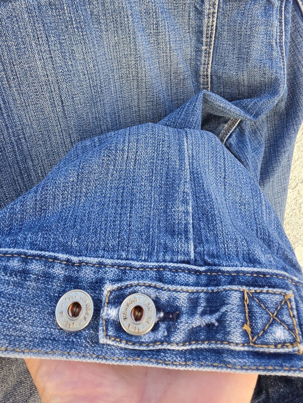 Vintage Polo Jeans Co.Ralph Lauren Distressed Rocker Denim Jean Jacket 20.5X22.5 - Picture 12 of 16